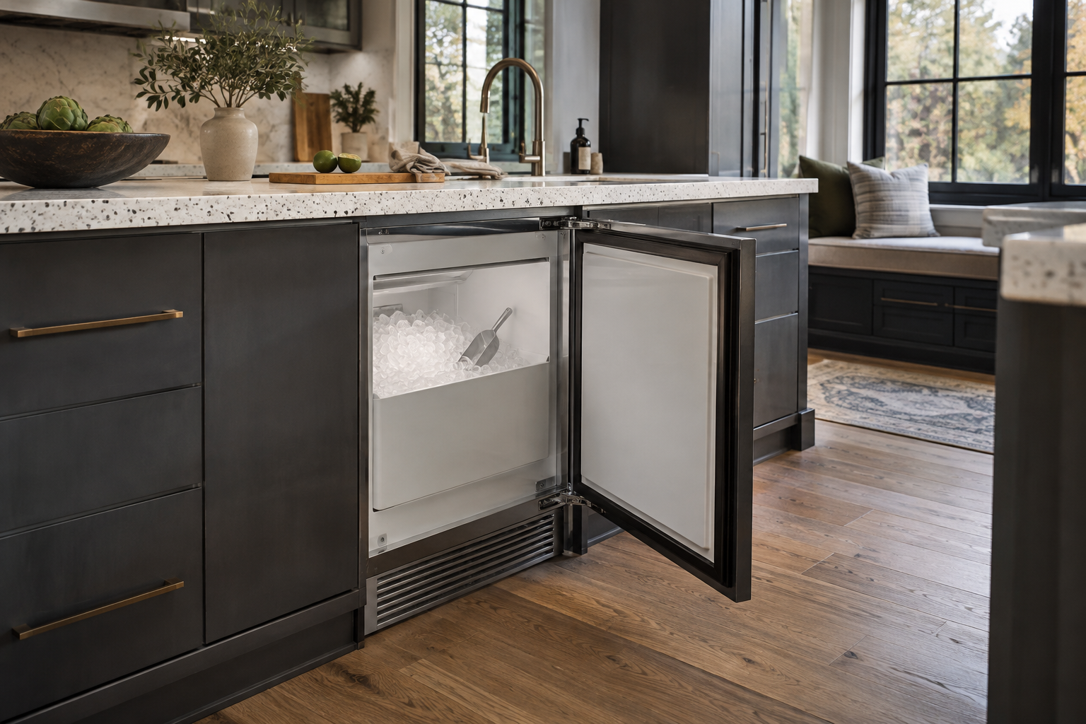 Illustrative Sub-Zero ice maker in a residential kitchen — AI image for Sub-Zero Repair Riverside