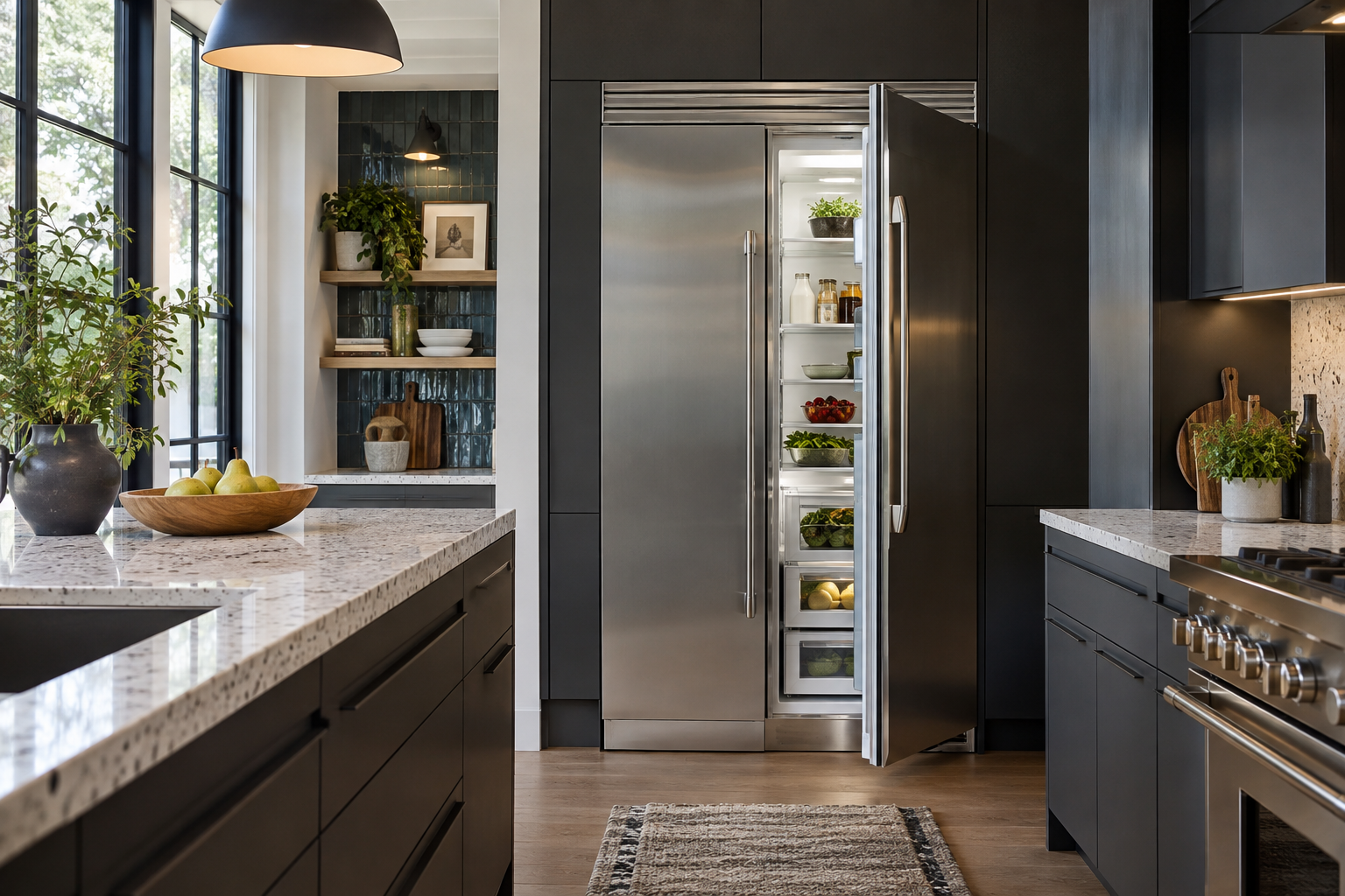 Illustrative Viking refrigerator in a residential kitchen — AI image for Sub-Zero Repair Riverside
